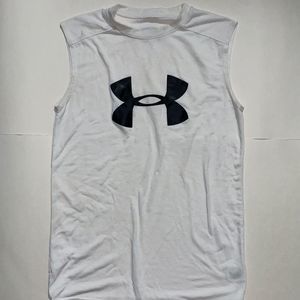 Under Army White Muscle Tank with Black Logo Size Youth Small
